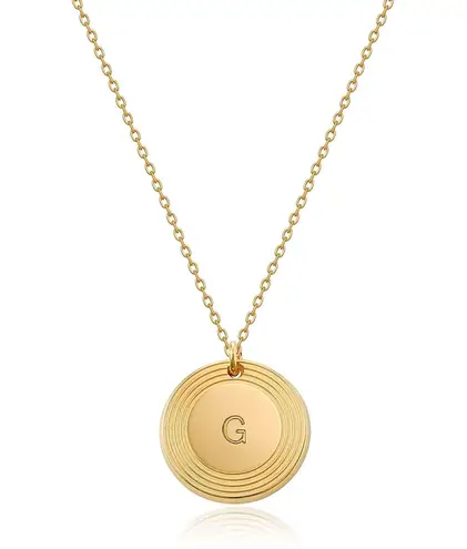 Dainty Initial Necklace 18K Gold Filled Coin Disc Letter G Engraved Pendant