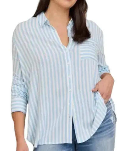 Torrid  Blue and White Lizzie Rayon Striped Long Sleeve Button Up Shirt Size 1X thumbnail 1
