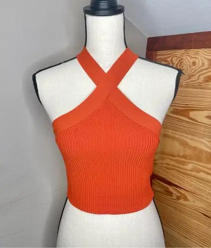 Forever 21 Sweater Knit Crisscross Halter Crop Top in Pompeian Red Small NWT