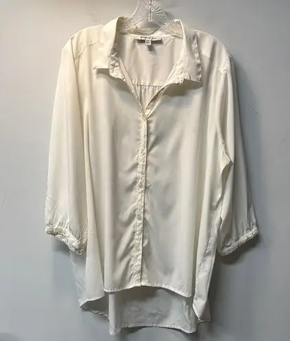 Jennifer Grace Jennifer & Grace Blouse Elegant Cream Lace Trim Button Front 3/4 Sleeve 3X Plus