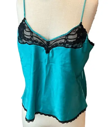 Valentino Garavani Vintage Valentino Intimo Emerald Teal Camisole Black Lace Trim Size Medium