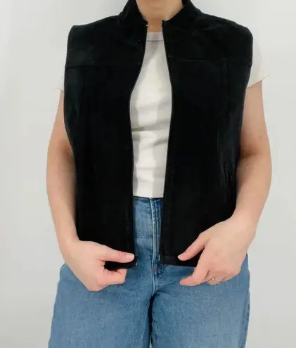 vintage all leather black biker vest zip up sleeveless punk rock goth emo XL