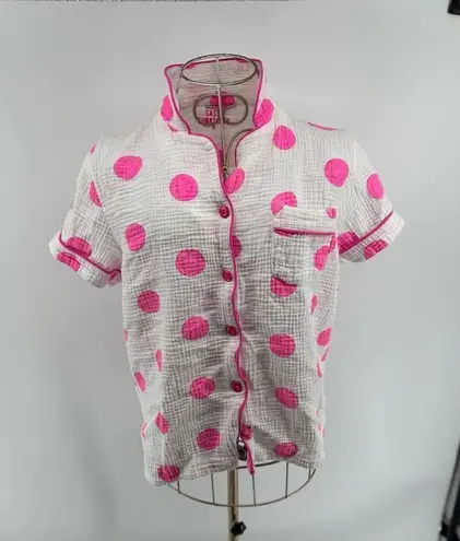 Sassy shortcake Pink White Smiley Short Sleeve Gauze Pajama Top Size Medium Pink