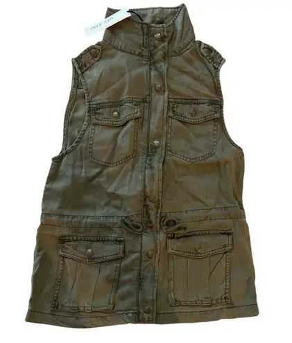 Max jeans Utility Vest XS Olive Green Sleeveless Zip Button 100% Tencel
