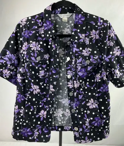 Christopher & Banks Christopher Banks Floral Polka Dot Button Down Short Sleeve Top