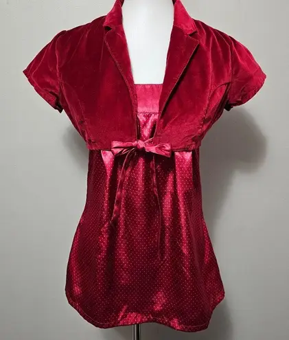 BCIN Red Y2K Velvet Bolero Jacket & Polka Dot Satin Camisole Set Size Medium