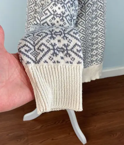 Vintage Fair Isle Sweater 100% Cotton Pullover Crewneck Size Large Gray White