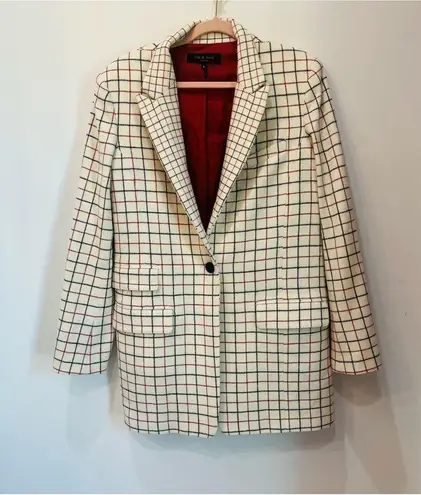 Rag and Bone  Nova Wool-Blend Windowpane Plaid Blazer off white red size 6