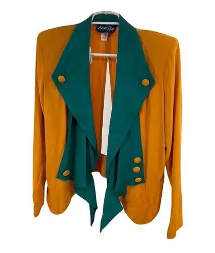 April Rain Yellow Green Blazer Vintage Military Style open front cut out back L Orange Size L