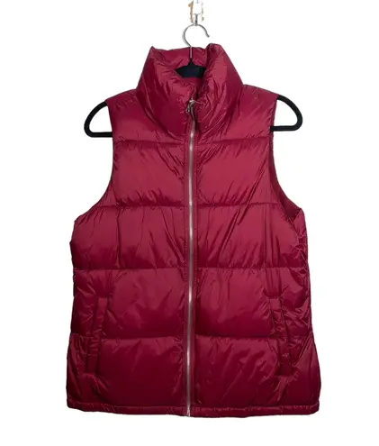 Old Navy Wine Red Full Zip Fleece Lined Collared Puffer Vest