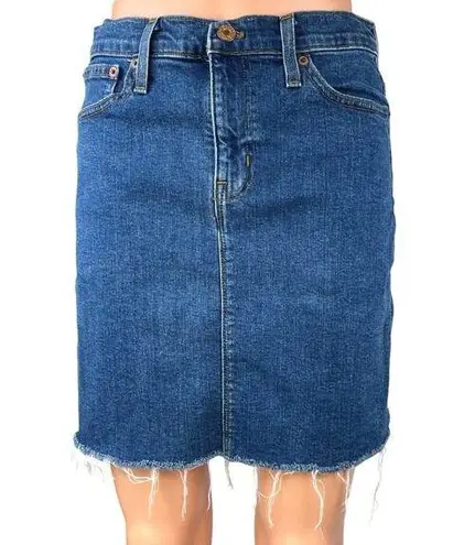 J.Crew Mercantile Women's Blue High Waist Raw Hem Mini Denim Jean Skirt Size 0