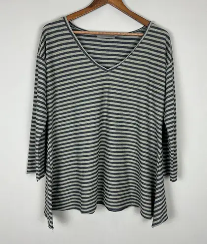 Cut Loose Tunic Top Womens Large Gray Striped Cotton Linen Long Sleeve Sharkbite
