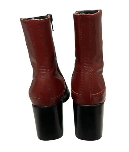Connie Y2K Mid Calf Red/Maroon Leather Chunky Heel Boots Red Size 7