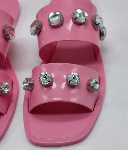 Schutz Lizzie Crystal Embellished Slides Sandals Women's 8 Pink barbiecore Shoes