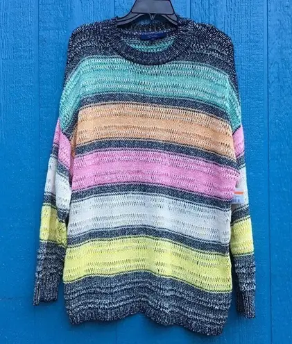 Rachel Roy Striped Knit Sweater Pullover Paradise Combo Pink Orange Yellow Plus