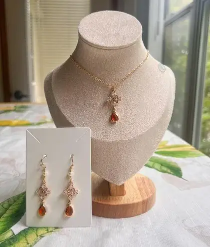 Set Brown Topaz Smoky Quartz Glass Western Style Diamond Shape Pearl Casual