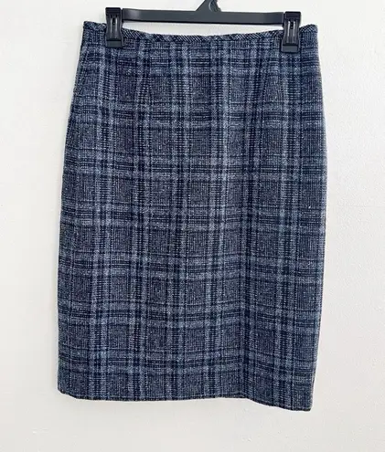 Tahari Blue Plaid Tweed Pencil Skirt SIZE 4 Womens NWOT