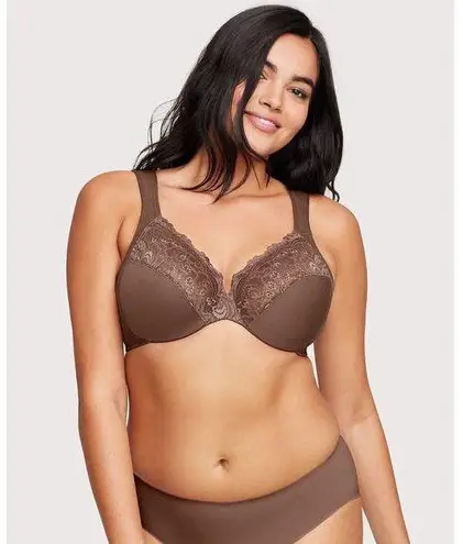 GLAMORISE 34G Bra Low Cut WonderWire Lace Bra Padded Underwire Wide Strap Brown Size undefined - Image 1