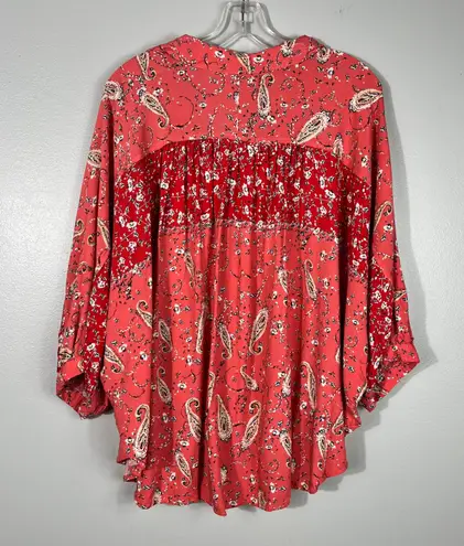 Ces Femme Colorblock Floral Paisley Dolman Sleeve Button Down Blouse Romantic L