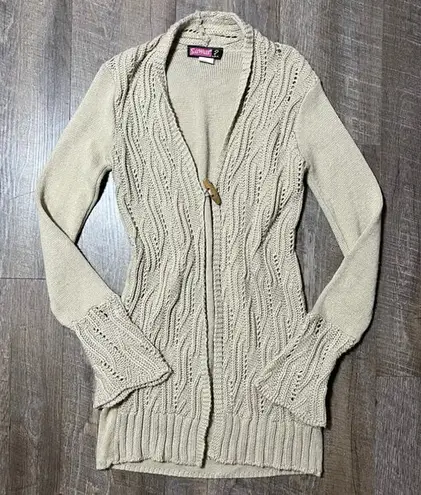Say What? 2000s Y2k Say What Tan Knit One Button Long Cardigan Sweater Womens Size Medium - Image 1