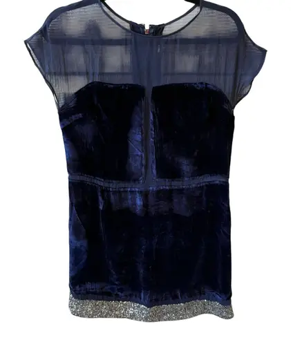 Funktional Velvet Silk blend Dress Blue Sequin Sheer Party Cocktail Mini Dress M Size M