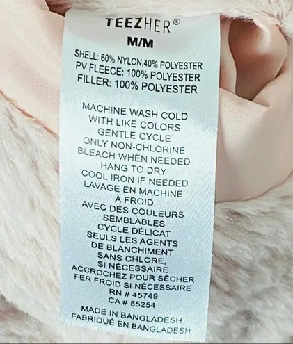 TEEZ HER Pink Reversible Faux Fur Puffer Quilted Full Zipper Vest, Size Medium