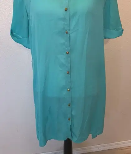 Tea N Rose blue lightweight button Down asymmetrical dress