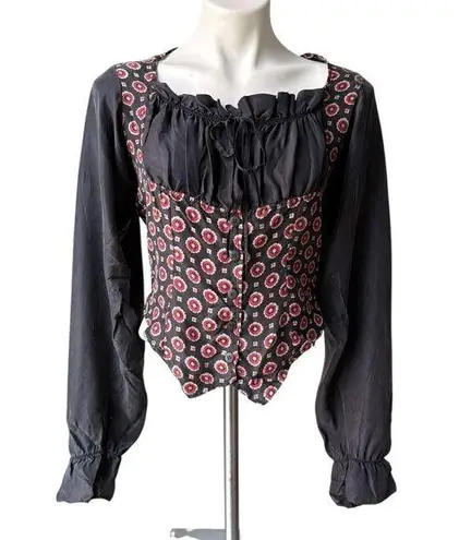 Vintage 90’s/Y2K Croquet Club Silk Long Sleeve Top, Sz M Red Size M