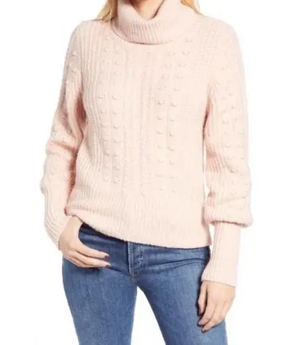 Rachel Parcell Pink Smoke Cable and Bobble Turtleneck Medium M