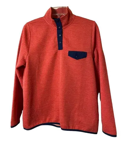 J Crew Unisex Quilted Coral Knit Pullover 1/4 Snap Button Style Sz M Orange Size M