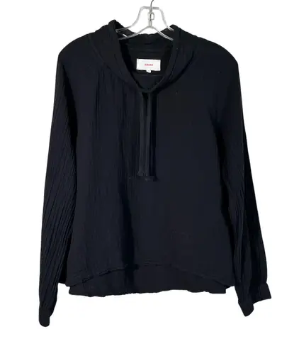 Xirena Muslin Cotton Gauze Lightweight Cowl Neck Drawstring Pullover Top XS Black