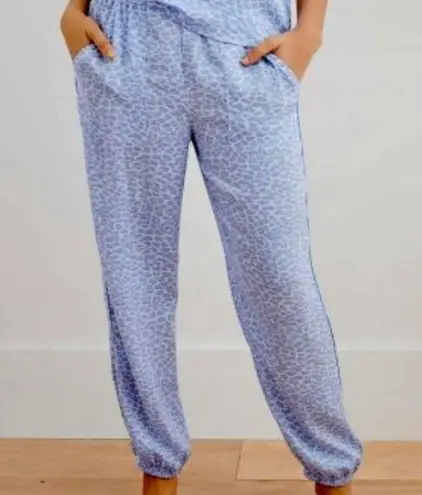 Aerie  Silky Animal Print Leopard Blue Pajama Lounging Bottoms Pants SZ M