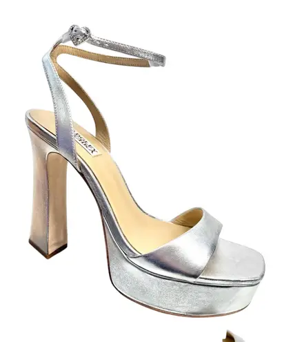 Badgley Mischka Silver Platform Sling Back Sandals Heels Shoes Size 10