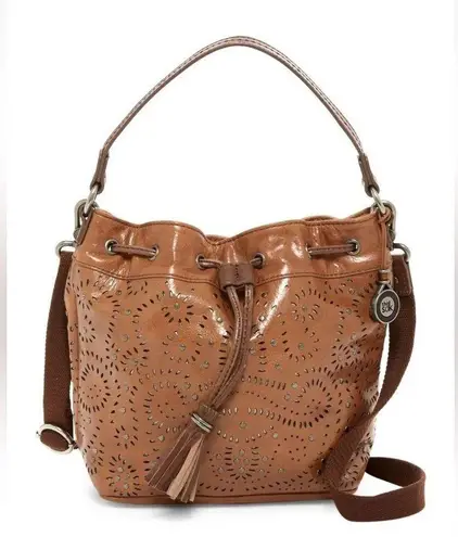 The Sak  Ukiah Perforated Leather Drawstring Bucket Bag in BritishTan