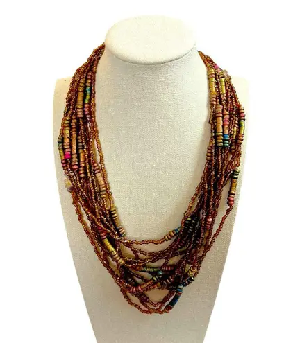 Women’s Necklace Seed Bead Multi Strand Layered Brown Bronze Multi 9/10” Length