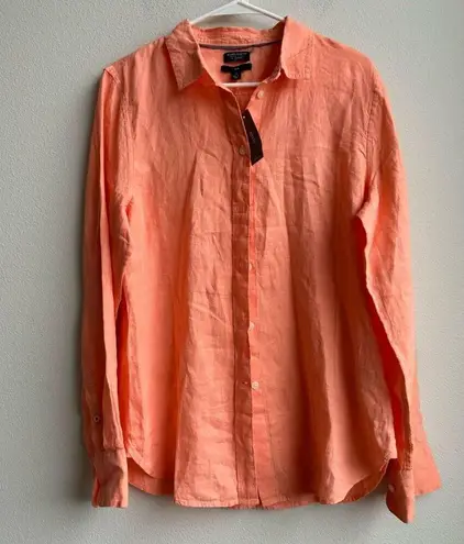 NWT Slim fit Baird McNutt 100% Irish linen Button Down shirt Orange Size 12 TALL