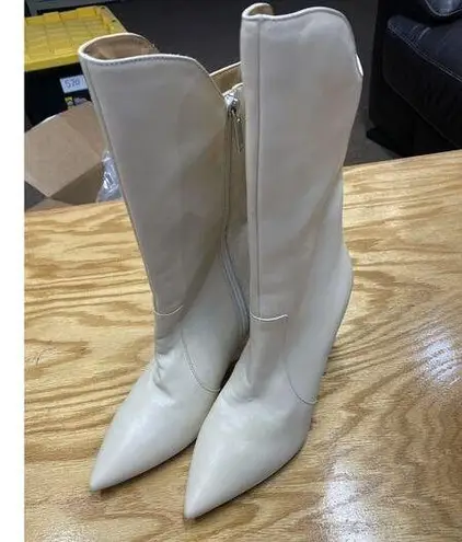 Aquatalia Tall Boots Women 8.5M White Leather Stiletto Knee High Pointed Toe S49