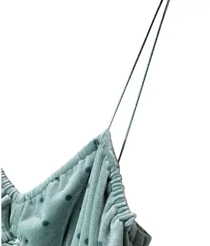 NWT Rotate Birger Christensen Aria Ruched Polkadot Velvet Mini Dress in BlueSurf Green Size 6