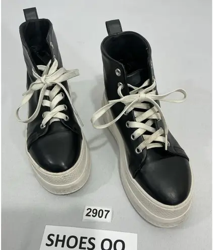 Madden Girl Womans  Chuckl 7 Black Platform Wedge High Top Lace Up Sneakers - Image 1