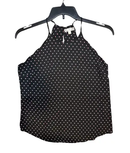 Nine Britton Women's Black Sleeveless Halter Top Pink Floral Dots Size M