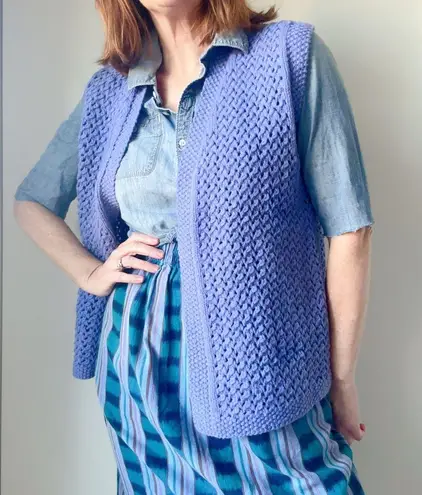 Womens Sweater Vest Hand knit Crochet Purple Open Cottage core Grannycore Size M