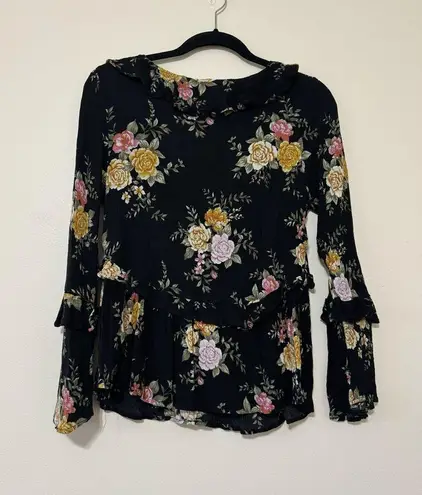 American Eagle  Floral Ruffle Bell Sleeve Blouse