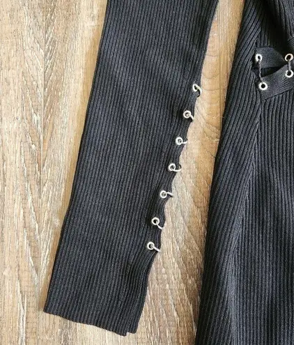 NICHOLAS Saba Midi Dress in Black Ribbed Size Medium Long Sleeve Cut Out Midi