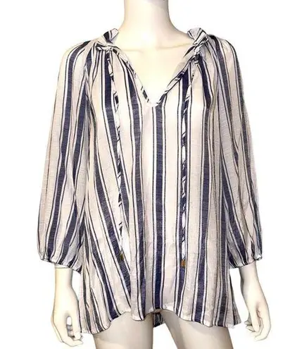 Harvé Benard Harve Benard Sheer Blue and White Striped Blouse Size 1X