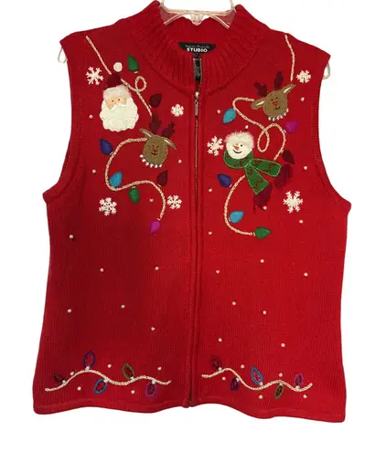 Studio Joy Womens Red Ugly Christmas Sweater Vest Santa Snowman Reindeer Size L Size L