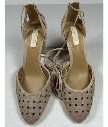 Lauren Ralph Lauren Verna Ankle Wrap D'Orsay Pumps Beige Calf Hair Leather Sz10B Tan Size 10