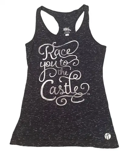 RAW THREADS Race You To The Castle Navy Racerback Graphic Race Tank Top XS Blue