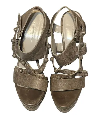 Arena Belenciaga Paris Gray Leather Sandal Woven Design Wedge Sandal EU 40/US 9