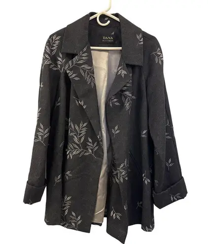 Dana Buchman Charcoal Gray Wool Blend Coat Silver Embroidered Branches M