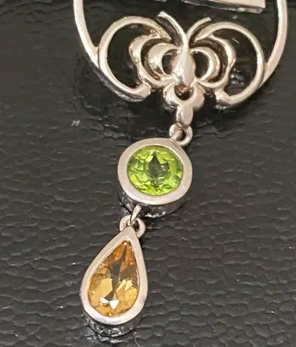 Sterling Silver Vintage 925 Peridot Citrine Geometric Celtic Dangle Pendant 7.9g